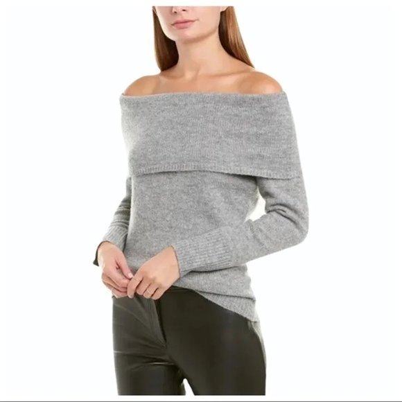 Theory Sabine Gray Wool Off The Shoulder Sweater - Picture 1 of 7